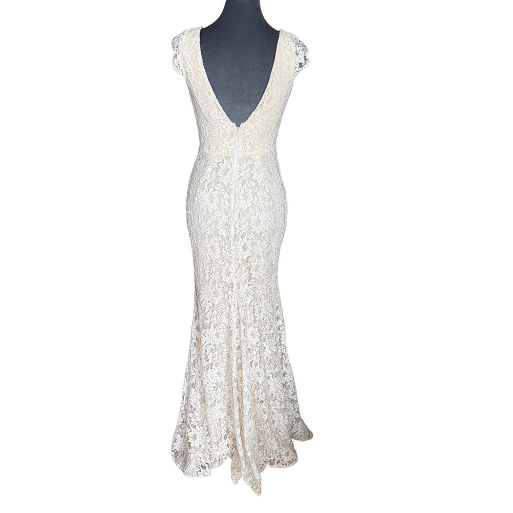Lulus White Lace Cap Sleeve Plunge Mermaid Maxi Dress Size XS - Picture 6 of 12